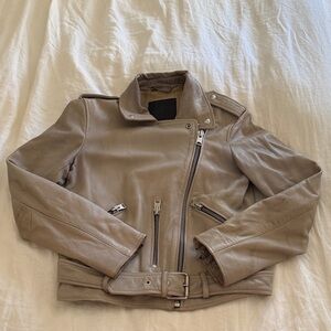 All Saints taupe leather biker jacket